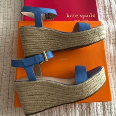 Just In Time For Summer! These Are Leather In A Happy Alice Blue Shade. The Heel Is 4” And They Are Super Comfortable. Classic Kate Spade Quality. Blue Open-toe Espadrilles With Woven Sole, Blue Open Toe Espadrilles With Woven Sole, Blue Open Toe Espadrilles With Cushioned Footbed, Open Toe Blue Espadrilles With Cushioned Footbed, Blue Leather Espadrilles With Woven Sole, Blue Leather Espadrilles With Textured Sole, Blue Leather Beach Espadrilles, Blue Leather Slip-on Espadrilles, Blue Leather Espadrilles For Beach