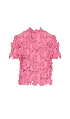 FLORAL LACE SHORT-SLEEVE BLOUSE SET IN PINK Floral Dress Shoes, Outfits Formal, Floral Lace Top, Plus Jumpsuit, Floral Rosa, Floral Lace Tops, Trendy Fashion Tops, Pink Gowns, Airport Fashion