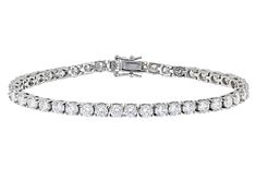 14.35ctw round Lab Created Strontium Titanate rhodium over sterling silver tennis bracelet. Measures approximately 7 & 1/4" L X 5/16" W and has a hidden box clasp. White Gold Tennis Bracelet Channel Set For Wedding, Cubic Zirconia Channel Set Tennis Bracelet, Channel Set Cubic Zirconia Tennis Bracelet, White Gold Channel Set Tennis Bracelet For Anniversary, White Round Tennis Bracelet For Anniversary, White Tennis Bracelet For Anniversary, Classic White Round Tennis Bracelet, Silver Diamond Channel Set Bracelet, Silver Diamond Bracelet With Channel Set