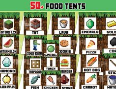 an image of some different items in the minecraft game, with text that reads 21 food tents