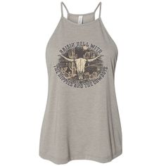 This Raisin Hell with the Hippies and the Cowboys tank top is perfect for any modern-day cowgirl! The classic western-style design is lightweight and flowy, perfect for hot summer days. Look great while living it up in true Wild West style! Our tank tops are are printed on super soft 65/35 Polyester/Viscose flowy high neck Bella Canvas Tank Tops. Pair perfectly with shorts and your favorite pair of boots and wear to your next rodeo or concert! TO PLACE YOUR ORDER:Choose Size from drop down menuC Western Style Tops For Western-themed Spring Events, Spring Western Style Tops For Western-themed Events, Country Style Tops For Western-themed Spring Events, Western Style Fitted Sleeveless Tank Top, Western Style Relaxed Fit Summer Tops, Fitted Western Style Sleeveless Tank Top, Fitted Western Tops For Summer, Fitted Sleeveless Western Tank Top, Western Style Tops For Summer Western Events