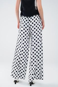 Length: Full length. Subcategory: Pants. Print: Polka-dot print. Fit: Relaxed fit. Leg: Straight. Style: Daily. Fabric: Lightweight woven fabric . Pockets: Side pockets . Waist: Elastic waist. runs true to size. S. 100% Polyester Polka Dot Wide Leg Bottoms With Pockets, Polka Dot Summer Bottoms With Pockets, Spring Polka Dot Bottoms With Pockets, Polka Dot Wide Leg Pants With Elastic Waistband, Polka Dot Wide-leg Pants With Elastic Waistband, Summer Polka Dot Pants With Elastic Waistband, Chic Polka Dot Bottoms For Spring, Casual Wide Leg Polka Dot Pants, Casual Polka Dot Wide Leg Pants