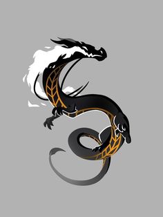 a black and gold dragon on a gray background