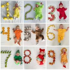 many different pictures of babies dressed in halloween costumes and letters that spell out the word boo