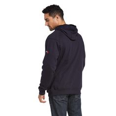 Flame-resistant, all-cotton fleece offers comfort, protection and lightweight warmth. Easy to move around in, too, thanks to our special seam construction. CAT 2 ATPV 22 cal/cm2 NFPA 70E NFPA 2112 Greater Arm Mobility seam construction for maximum range of motion 10 oz FR fleece Ribbed cuffs and hem Side-entry hand pockets Mock collar 100% cotton ImportedFR Rev Pullover Hoodie | Men's FR Rev Pullover Hoodie in Navy Cotton, Size: L-T by Ariat Sweat Resistant Hooded Fleece Hoodie, Sweat Resistant Fleece Hoodie, Sweat-resistant Fleece Hoodie, Ariat Hoodie, Ariat Sweatshirt, Moisture-wicking Long Sleeve Hoodie For Outdoor, Sweat-resistant Hooded Hoodie For Outdoor, Black Moisture-wicking Fleece Hoodie, Blue Fleece-lined Sweatshirt For Outdoor