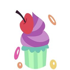 an illustration of a cupcake with a cherry on top