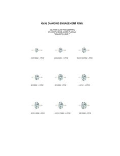 diamond engagement rings are shown in this brochure, which shows the size and shape of each ring