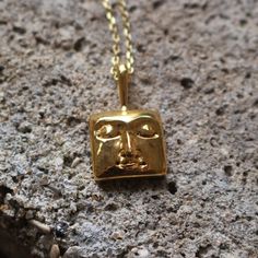 Gold FACE PENDANT, Unique Delicate Necklace, Contemporary jewelry Shinny Gold-plated pendant.  Material of the pendant: gold-plated brass Chain: Gold-plated silver Viking Wedding Ring, Summer Rings, Face Pendant, Celtic Wedding Rings, Gold Face, Silver Wedding Bands, Wedding Rings Vintage, Recycled Silver, Chain Gold