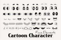 an image of cartoon characters with eyes and mustaches on them, all drawn in different styles