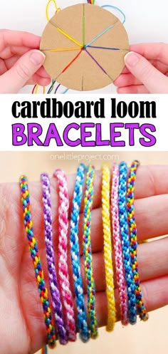 this is an easy and fun craft for kids to do with the cardboard loom bracelets