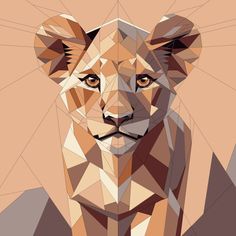 an animal made up of geometric shapes on a beige background with the image of a lion's head