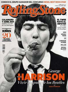 the cover of rolling stone magazine with a young man eating something out of his mouth