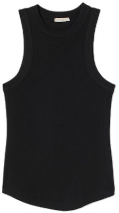 Classic Fitted H&m Tops, Classic Black Ribbed Tops, Classic Black Cotton Tank Top, Chic Sleeveless H&m Tank Top, H&m Ribbed Stretch Tops, Fitted Cotton Tank Top By H&m, H&m Sleeveless Stretch Tops, Functional Black High-stretch Tank Top, H&m Cotton Fitted Tank Top