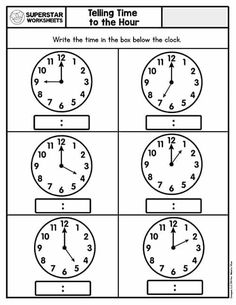 telling time to the hour worksheet for kids with clocks and numbers on it