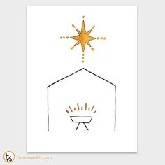 a drawing of a star above a manger