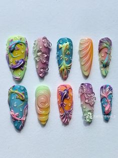 Goldfish Nails, Aquarium Nails Design, Jellyfish Nails, Shark Nails, Aquarium Nails, Fish Nails, Bar Owner, Wow Nails, Hippie Nails