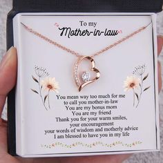 Heart Necklace - To My Mother-In-Law - Thank You For Your Warm Smiles - Gnr19005 Gift Ideas For Family Members, Necklace Styles, Gift Ideas For Family, Cute Gift Ideas, You Are My Friend, Birthday Mother, Gift Holders, Love Message, Heart Keychain