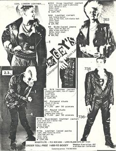 Deathrock Fashion, Underground Fashion, Punk Style Outfits, 80s Goth, Arte Punk, Late 80s, Cropped Leather Jacket, Boy London, Clothing Catalog