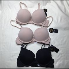 Set Of 3 Bras Size 32b Style 78198 Black Bra Labeled “Double Push Up” Other Two Labeled “Push Up” - All 3 Have The Same Level Of Padding New With Tags See Pics For Details Black Bras, Hot Pink Bra, Dr Closet, Super Push Up, Sleep Wear, Nursing Bra, Plunge Bra, Black Bra, Pink Bra