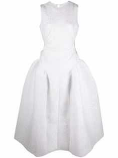 White silk Juju godet dress from CECILIE BAHNSEN featuring textured finish, gathered detailing, cut-out detailing, open back, rear tie fastening, rear zip fastening and mid-calf length. Godet Dress, Cecilie Bahnsen, White Silk, Exclusive Fashion, Denim Dress, Day Dresses, All Fashion, Jacket Dress, Clothes For Sale