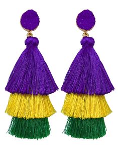 PRICES MAY VARY. [MATERIAL]: 100% brand new and high quality. Made of irregular resin and 3-layer thread tassel dangles. Use of non-allergenic materials, hula-skirt inspired shape [SIZE]: One size fits most women. This tassel drop dangle earring is about 3.55in(9cm) length. It weighs only about 0.4oz for a pair earring, light weight and comfortable for wearing [STYLE]: Bohemian style. Bright color, comfortable, easy to wear, light weight. Candy color 3-layer thread tassel dangles earrings are no Dangle Tassel Earrings For Celebration, Multicolor Fringe Chandelier Earrings For Gift, Multicolor Fringe Jewelry For Party, Purple Latkans Earrings For Party, Purple Party Earrings With Latkans, Multicolor Fringe Earrings For Party, Party Purple Earrings With Latkans, Party Multicolor Fringe Earrings, Multicolor Fringe Party Earrings