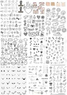 the different kinds of tattoos are shown in black and white, with various designs on them