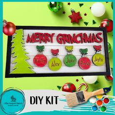 Merry DIY Grinch-mas kit for coffee-loving grandmas to create a delightful Grinch-mas Family Sign - SHELFie Member Exclusive by Little August Ranch. Grinch Signs Wooden Diy, Disney Wood Signs, Grinch Ornaments Diy, Cowboy Ornaments, Grinch Door Hanger, Grinch Village, Grinch Sign, Grinch Ideas, Christmas Pallet