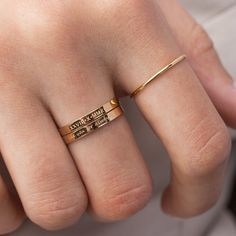 Custom Name Stack Gold Band Ring Minimalist Ring Dainty | Etsy Personalized Rose Gold Birthstone Ring For Promise, Personalized Rose Gold Promise Birthstone Ring, Personalized Rose Gold Birthstone Promise Ring, Personalized Rose Gold Promise Heart Ring, Personalized Rose Gold Heart Promise Ring, Classic Rings For Anniversary And Mother's Day, Adjustable Initial Ring With Birthstone For Wedding, Classic Stackable Heart Promise Ring, Elegant Personalized Couple Rings For Anniversary