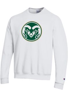 Head out in style with our Colorado State Rams White Primary Crew Sweatshirt! This Rams Long Sleeve Crew Sweatshirt features a screen print team logo across chest. You'll be warm, comfortable and stylish as you head to class, the game or just out on the town in this CSU Crew Sweatshirt. Twill appliqued team wordmark on chest, Super soft fleece sweatshirt, Rib knit at neck, cuffs and waistband, Double needle reinforced seams, 8.5 oz Brushed Back Fleece Sweatshirt, The Champion Eco collection keep Long Sleeve Cotton T-shirt With University Logo, Collegiate White Sweatshirt With Screen Print, White Collegiate Sweatshirt With Screen Print, White Collegiate Style Sweatshirt With Screen Print, Cotton Fan Apparel Sweatshirt With Logo Print, Cotton Sweatshirt With Logo Print, Fan Apparel, Cotton Sweatshirt With Logo Print For Fans, White University Logo Sweatshirt With Crew Neck, White University Logo Crew Neck Sweatshirt