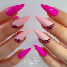 Bright Summer Acrylic Nails, Stiletto Nails Designs, Summer Acrylic Nails, Pink Acrylic Nails, Fabulous Nails, Bling Nails, Pretty Acrylic Nails, Fancy Nails, Best Acrylic Nails