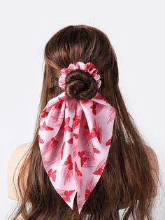 Pink Casual   Polyester Animal Scarf Hair Tie    Women Accessories Scarf Hair Tie, Animal Scarf, Hair Ties Diy, Hair Tie Accessories, Flower Crown Hairstyle, Fabric Hair Bows, Blouse Casual Fashion