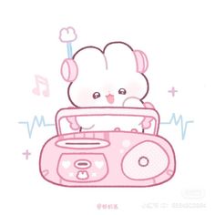 a cartoon bear is sitting on top of a radio