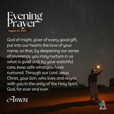 a person holding a light in their hand with the words evening prayer written below it