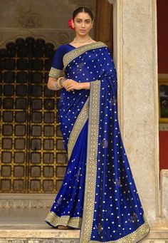 Silk Saree with blouse in Blue colour 87834  Desc:  Color : Blue Fabric : Silk Work : Lace Border   Embroidery Wash Care : Dry clean Sleeve Style : Half Sleeve Long Sleeves : Done only in Custom Stitch Sleeves Lining : Done only in Custom Stitch Bust Size : 32 to 42 Inches Occasion : Temple Wear   Social Gathering   Pongal   Gudi Padwa   Onam   Ugadi. With Express Free Shipping and Custom Stitching, Buy Indian Party wedding wear Bridal Sarees Silk Saree with blouse in Blue colour 87834 online in Royal Blue Saree, Blue Silk Saree, Gudi Padwa, Indian Sari Dress, Saree Sale, Sarees Silk, Latest Designer Sarees, Wedding Saree Indian, What To Wear To A Wedding