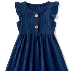 Navy Blue Light Weight Dress Blue Cotton Dresses With Flutter Sleeves, Casual Blue Dresses For Playtime, Casual Blue Dress For Playtime, Blue Flutter Sleeve Dress For Playdate, Blue Ruffled Dress For Playdate, Blue Fitted Dress For Playdate, Navy Cotton Playtime Dress, Navy Cotton Dress For Playtime, Kids Bridesmaid Dress