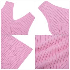 Fabric: Soft and Breathable. 50.7% Viscose, 28.6% Polyester and 20.7% Nylon. Comfortable hollow knit fabrics. Fitted Pink Sweater Vest For Summer, Pink Sleeveless Top For Winter, Stretch Pink Knit Tops, Pink Stretch Sweater For Summer, Pink Sleeveless Sweater Vest For Spring, Sleeveless Pink Sweater Vest For Summer, Pink Sleeveless Sweater Vest For Summer, Pink Knit Sweater Vest For Spring, Pink Sleeveless Winter Top