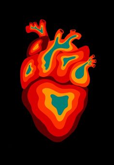 an image of a heart on a black background with red and yellow colors in the middle