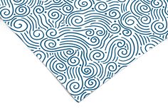 a blue and white bandana with swirls on the side, in front of a white background