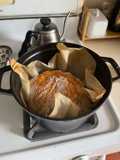 a pan with some food in it on the stove