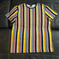 Great Condition, Smoke And Pet Free Home Casual Striped Tops From Forever 21, Casual Short Sleeve T-shirt By Forever 21, Trendy Yellow Forever 21 Tops, Forever 21 Yellow Casual Top, Cheap Striped Graphic Print T-shirt, 90s Striped Short Sleeve T-shirt, Forever 21 Relaxed Fit Short Sleeve T-shirt, Forever 21 Yellow Cotton Top, Casual Striped T-shirt With Rainbow Print