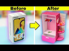 the before and after pictures show how to make a barbie doll's closet from scratch