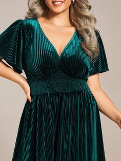 Make a glamorous impression at fall weddings with our Plus Size A-line V-Neck Short Sleeve Pleated Velvet Dress. The V-neckline and A-line silhouette create a flattering and feminine look, while the pleated velvet fabric lends a touch of sophistication. Perfect for formal events, this dress is ideal for wedding guests who want to make a statement. Step into the spotlight and exude confidence and grace in this stunning velvet dress. Fit: Please refer to size chart. Length: Tea length. Sleeve Styl Byob Wedding, Midi Wedding Guest Dress, Midi Bridesmaid Dress, Fall Wedding Guest, Wedding Guest Style, Fall Wedding Guest Dress, Velvet Midi Dress, Wedding Guest Looks, Fall Weddings