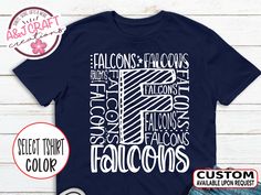 Looking for the perfect Falcons spirit wear to show your support for your sports team? This Falcons mascot spirit wear typography shirt is perfect for teachers, students, and parents alike! Made with high-quality materials, this shirt is comfortable and durable, making it perfect for wearing to the game or just around town. The stylish Falcons typography design makes it a must-have for any fan. Available in a range of sizes and styles, this shirt is perfect for both men and women. >>Looking for Game Day Shirt With Team Spirit Screen Print, Team Spirit Shirt With Screen Print For Game Day, Football Season Team Spirit Tops With Lettering, Team Spirit Tops With Lettering For Game Day, Collegiate Team-colored Top With Lettering, Collegiate Tops With Team-colored Lettering, Game Day Team-colored T-shirt With Lettering, Team-colored T-shirt With Lettering For Game Day, Collegiate T-shirt With Lettering For Sports Events