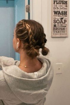 Cute hairstyle idea for short hair, French braids on short hair Braid For Bob Haircut, 2 Braids On Short Hair, Two Braid Short Hair, Fishtail Braids Short Hair, Short Hair In French Braids, Short Hair 2 Braids, Plait Hairstyles Short Hair, Double Dutch Braid Short Hair, Cute Braids On Short Hair