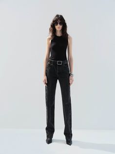 MO&Co. Noir Women's High Waist Black Straight Jeans Crafted from pure cotton, these jeans feature an on-trend high-rise silhouette with side fading for a stylish touch. The black hue will match most items in your wardrobe. Features : - Regular fit, straight leg, high rise, full length- Button fly, five-pocket design- Side-washed faded effect Code: MBD1JEN048The back length of size M/27 is 105cmMATERIALS & CARE Material: 100% CottonDenim products have slight fading, which is normal.REMINDER: All Black High Rise Straight Fit Jeans, Washed Black Straight Leg Rigid Denim Jeans, Mid-rise Stretch Jeans In Washed Black, Non-stretch Washed Black Straight Leg Jeans, Black Full-length Rigid Denim Jeans, Jean Crafts, Back To Black, Straight Jeans, Pure Cotton