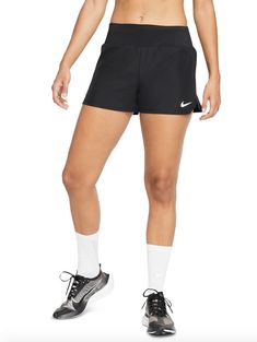 Nike A4063 Womens Black Dri Fit Shorts Size Medium Details: Stay on the move in these Nike Crew shorts. The relaxed fit sleekly drapes your body, combining with curved hems for easy mobility. Dri-FIT performance helps keep you comfortable. Built-in briefs for added support and coverage Dri-FIT wicking technology helps evaporate moisture KD Black Running Shorts, Women's Running Shorts, Running Shorts Women, Nike Running Shorts, Active Wear Shorts, Shoes With Jeans, Move In, Track And Field, Running Shorts