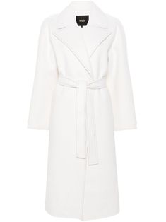 ecru wool blend peak lapels belted cuffs long sleeves detachable waist belt two side welt pockets central rear vent straight hem Maxi Coat, Yoko London, Collared Coat, Belted Coat, Long Sleeves Coats, Wool Blend Coat, Exclusive Fashion, Outerwear Coats, Outerwear Women