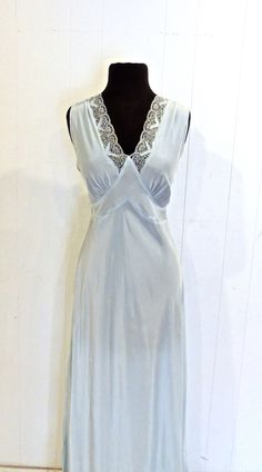 vintage ice blue nightgown - 1930s rare Seamprufe lacy lingerie gown negligee by mkmack on Etsy https://www.etsy.com/listing/227175028/vintage-ice-blue-nightgown-1930s-rare Blue Vintage Nightgown, 1930s Nightwear, 1930s Nightgown, Padme Costume, Cute Nightgowns, Blue Nightgown, Long Goodbye, Beautiful Nightgown, Sleeping Gown