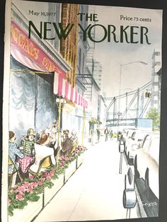 the new yorker magazine cover shows people sitting at tables in front of a restaurant