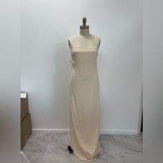 Never Worn With Tags E5-14 Beige Evening Dress With Straight Neckline, Beige Evening Dresses With Straight Neckline, Fitted Beige Maxi Dress With Straight Neckline, Beige Fitted Maxi Dress With Straight Neckline, Beige Maxi Dress With Fitted Straight Neckline, Beige Square Neck Maxi Dress For Party, Sleeveless Beige Slip Dress For Formal Occasions, Beige Sleeveless Slip Dress For Formal Occasions, Elegant Beige Maxi Dress With Straight Neckline